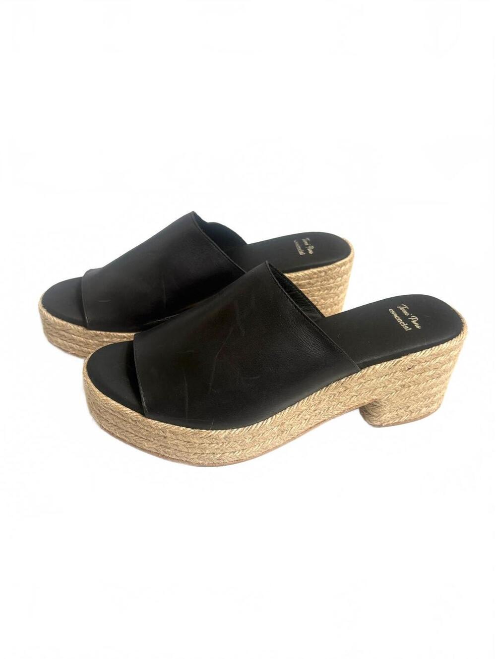 Toni Pons | Women’s Black Leather Chunky Heel Espadrille Slip On Sandal Sz 11